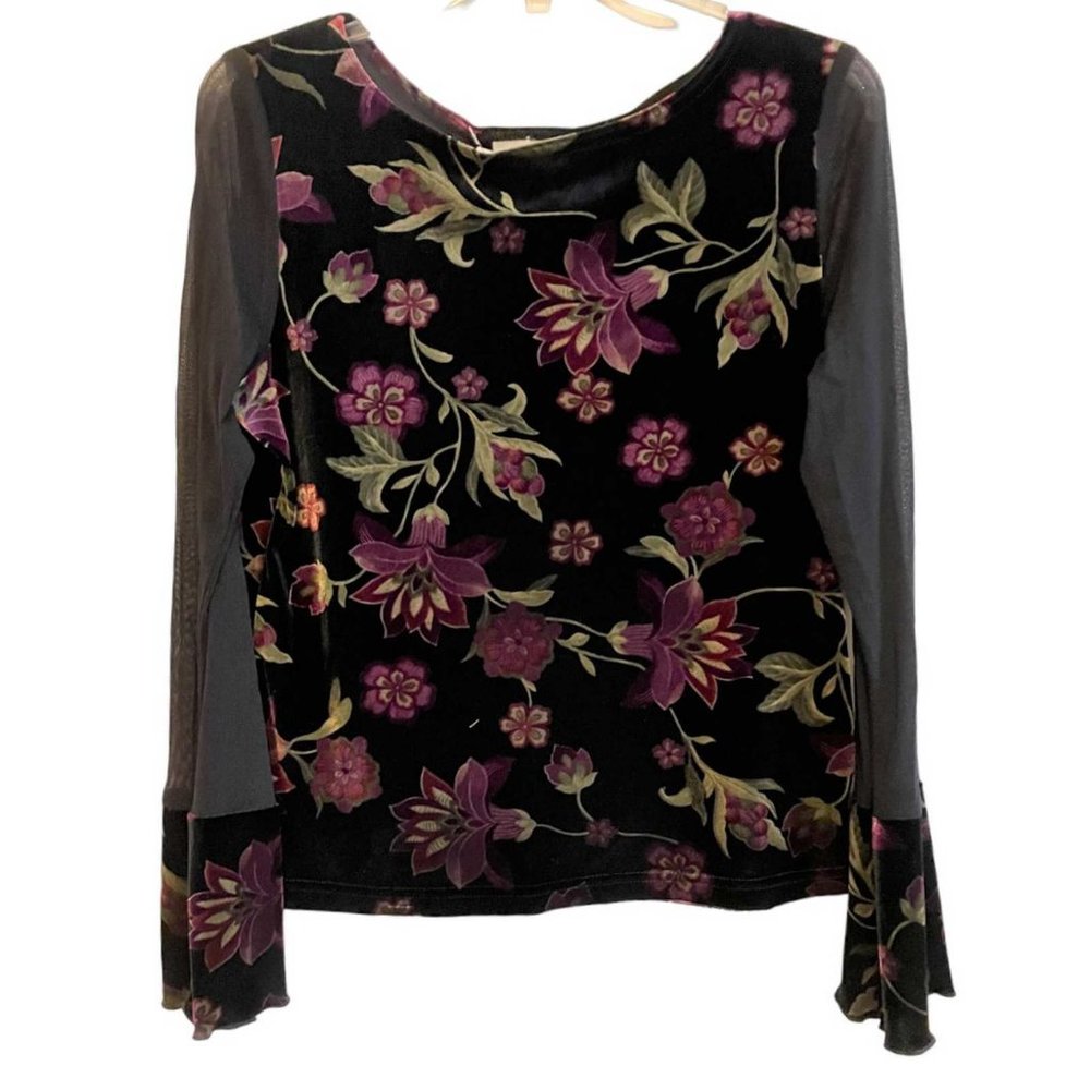 Worthington Velour Floral Print Top MEDIUM (313C)